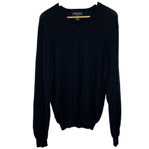 Men's Medium Brooks Brothers Black V-Neck Merino Wool Blend Pullover Sweater